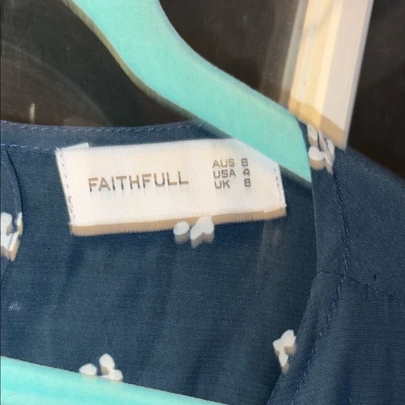 Faithfull the Brand Dark Teal Midi Dress with White Floral Pattern - Picture 3 of 7